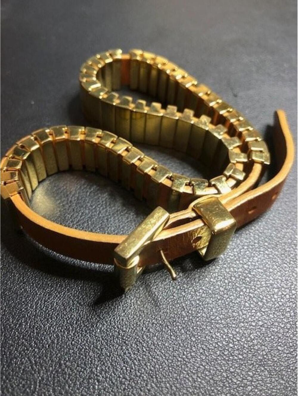 B3052 MICHAEL KORS Double Wrap Gold Tone Link Tan Leather 14-16" Bracelet